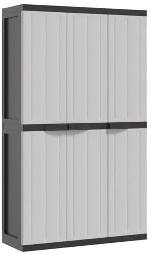 vidaXL Gartenschrank, Werkzeugschrank mit viel Stauraum, Geräteschrank Wetterfest Abschließbar, Outdoor Schrank Kunststoffschrank Gartenbox, Grau Schwarz 97x37x165cm PP