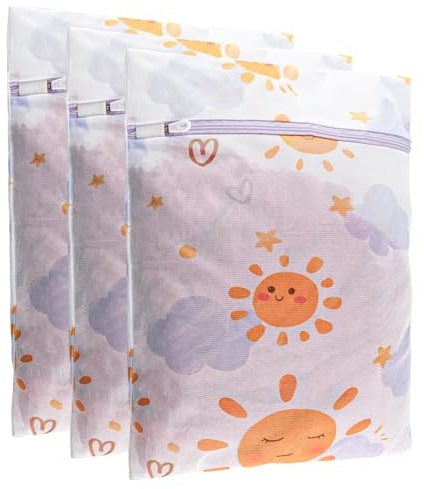 3Pcs Durable Mesh Laundry Bag, Durable Laundry Bags with Premium Zipper (Sunny)