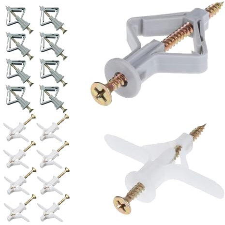 Gipskartondübel Set, 100 Stück M8 Hohlraumdübel mit Tchrauben, Schrauben, Butterfly Hohlraumdübel und Plasterboard Dowels Flugzeugform, Selbstbohrender Gipskartondübe, für Gipskarton