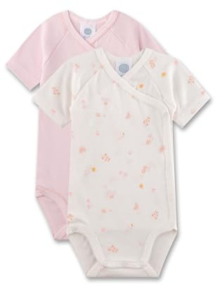 Sanetta Baby-Wickelbody (Doppelpack) rosa & off-white Blumen | Nachhaltiger und süßer Wickelbody für Mädchen aus Bio-Baumwolle. Inhalt: 2er Set Baby Wickelbody