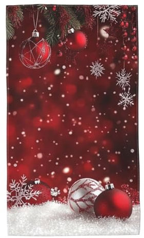 DADABULIU Handtuch, Weihnachten, rote Kugel, Winter, Gesichts-Waschlappen, Fingerspitzen, Küchentücher, Mikrofaser, schnell trocknend, weich, für Badezimmer, Fitnessstudio, Hotel, Salon, Spa, Sport