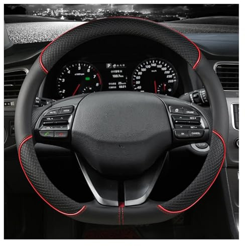 Rattöverdrag För Hyundai För Ioniq 2016 2017 2018 2019 2020-2022 Bilrattkåpa Biltillbehör Interiör D Form PU Läder rattmuffar(Rood)