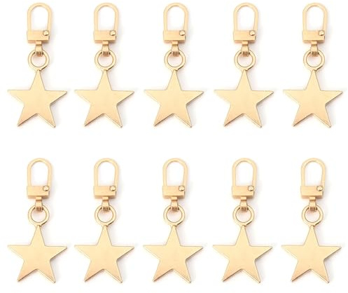 Wobestod 12 Pezzi Cerniera Tira Sostituzione, Rimovibile Tirante per Cerniera Lampo in Metallo per Bagagli Abbigliamento Giacche Zaini Valigia (4 colori) (Stella, Oro)