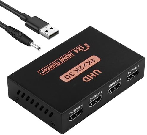 Splitter HDMI 1 in 4 out, Sdoppiatore HDMI Splitter, Ripartitore 4K 3D 1080P, Multipresa Adatto per Insegnamento Multimediale Videoconferenze TV di Centri Commerciali Visione Familiare