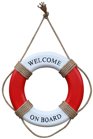 Bouée de sauvetage en bois MDF peint avec rosée rouge/blanc Sea-Club