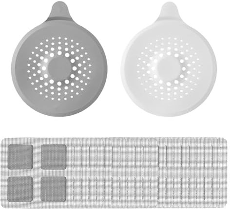 60 PCS Sink Strainer, Shower Hair Catcher, Drain Cover Mesh with 2 Silicone Drain Covers - 10x10cm Fiber Sink Strainers & 14x17cm Shower Drain Protectors for Bathroom, Kitchen