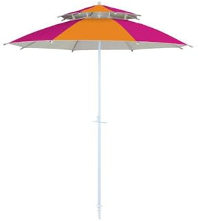 Domo Mea Ombrellone da Spiaggia Antivento, 240 cm, Fucsia-Arancio, Protezione UV50+, Doppio Tetto in Poliestere