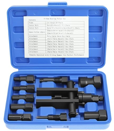 QWORK® 10 Piezas 8-25 mm Juego de Extractor de rodamientos internos para Motocicleta, Acero aleado, Juego de Herramientas para extraer rodamientos de Rueda de Motocicleta