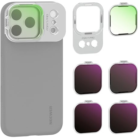NEEWER ND Filter Set para PA133 Phone Case Solo, Densidad Neutra ND8/16/32/64 + Black Diffusion 1/4 + Placa Trasera Magnética, Objetivos Filtro Accesorios Kit Compatible con iPhone 17 Pro, Plateado