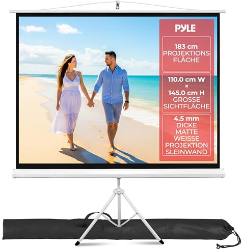 Pyle 72 Inch Outdoor Projector Screen with Stand-Portable Fold Out Roll Up Screen with Tripod Stand,White Matte Fabric 4:3 Aspect Ratio 4K HD Quality Black Masking Border,Ideal for Home and Office Use