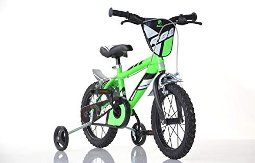 Dino Bikes Jungen Kinderfahrrad grün 414U Jungenfahrrad – 14 Zoll | TÜV geprüft | Original | Kinderrad mit Stützrädern - Das Fahrrad als Geschenk für Jungen