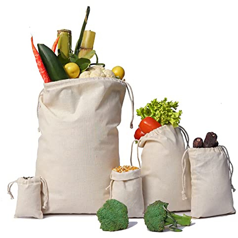 Cotton Muslin Bags, 100% Organic Cotton with Double Drawstring. Premium Quality Reusable Eco-Friendly Natural Muslin Bags. (10, 12 x 16 Inches)