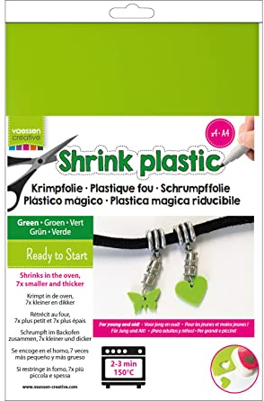 Vaessen Creative Shrink Plastic, Green, 4 Sheets, 21 x 30 cm, Fun Arts and Crafts Projects for All Ages, AR3-102