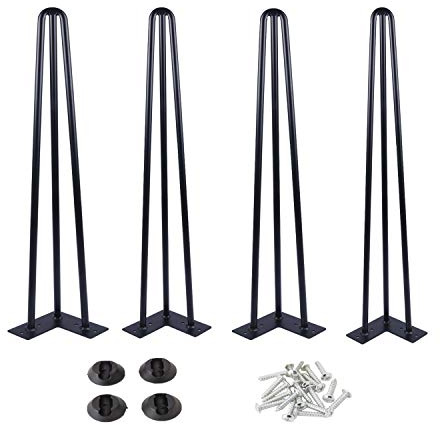 Osring 16 Inch Hairpin Table Legs with 1/2” Dia 3-Rods, Metal Furniture Legs for Coffee Table and TV Stand, Mid-Century Black Hairpin Feet with Floor Protector, 4 Pack