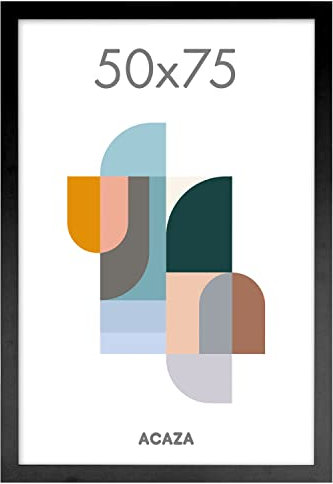 ACAZA Bilderrahmen 50x75 cm Schwarz, MDF Holz mit bruchsicherem Acrylglas, für Photos, Poster und Puzzles, Wandmontage, Hoch- und Querformat
