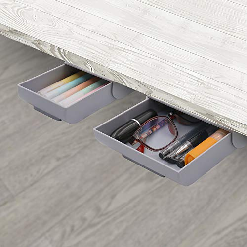 Desk Drawer Attachment, 2 Pack Pencil Organizer, Hidden Desk Organizer, Under Desk Organizer Adhesive, Pen Holder, Desk Accessories & Workspace Organizers, Pen Drawers, Drawer Tray Storage Desktop