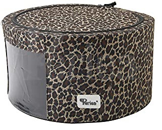 Periea 'Abby' Round Home Storage Boxes with Zip Lids, Front Window & Folding Steel Frame (Gold Leopard, Medium)