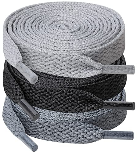 UpUGo Shoe laces, 3 Pair 8mm Wide Flat Shoelaces | for Sneakers, Kids, Adults Athletic Running Shoes Boot Strings