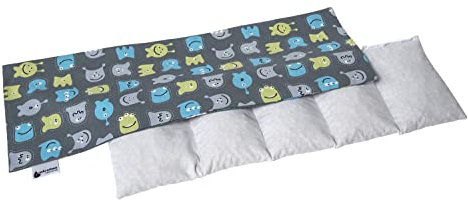 Medi Partners Coussin chauffant noyaux de cerise 60x20cm 800g 100% coton 5 Chambres par le froid Taie d'oreiller amovible (Créatures)