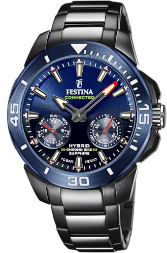 Festina Herren Hybrid Smartwatch Connected aus Edelstahl 316L Schwarz - Analog - Wasserdicht bis 10 ATM F20647/1 - Musiksteuerung, Schrittzähler, Benachrichtigungen & Anrufablehnung