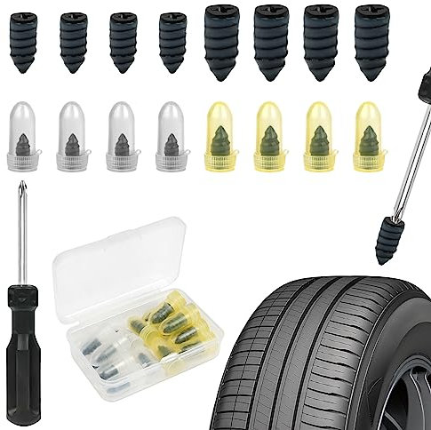 Adiwo Vakuum Reifen Reparatur Nagel,16 Stück Reifenreparatur mit Schraubendreher Gumminagel Reifen Nagel Reifenreparaturnägel 2 Größen Schlauchlose Reifen Reparaturset für Auto Motorrad Fahrrad