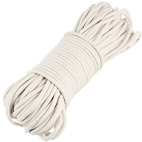 JOIKIT 1/4 Inch 164 Feet White Natural Cotton Rope, 6mm Clothesline Rope, All Purpose Braided Cord for DIY Craft Projects, Basket, Potted Plants and Hanging Laundry