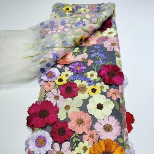 BBTISG Tessuto in Pizzo Ricamato con Fiori 3D, 130 x 91cm Tessuto di Pizzo Floreale del Ricamo Stile Vintage per Applicazioni Fai da te, Abiti da Sposa, Decorazioni per La Casa (F)