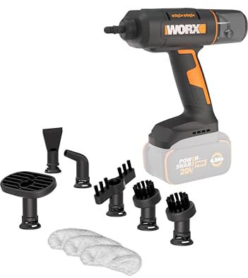 WORX Limpiador de vapor inalámbrico WX770.9 de 18 V (20 V máximo), limpiador a vapor para 220 °F, mata gérmenes, 8 segundos de precalentamiento, limpiador a vapor ligero y portátil para el hogar y el