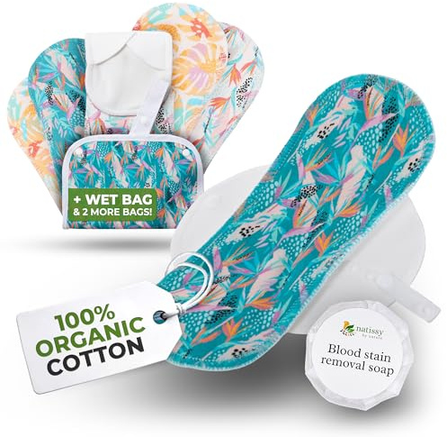 EcoConfort compresas reutilizables en algodón orgánico para flujo ligero (S+M, 6 uds.); lavables a alta T°; suaves y no irritantes, compresas tela para una higiene menstrual de mujeres y adolescentes