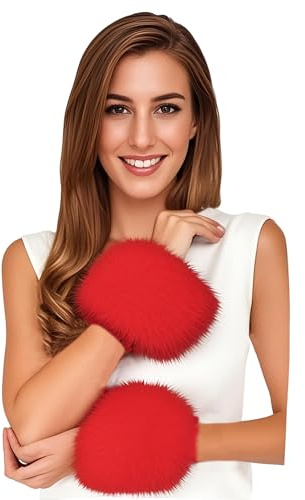 Lina & Lily Damen Winter Armstulpen Manschetten Pulswärmer Kunstfell (Rot)