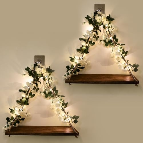 Forest Angle Shelf for Wall,Floating Shelves,Floating Shelves for Wall No Drilling,Adhesive Shelves,Command Strip Shelf,Room Decor Aesthetic,Plant Shelf Wall,Whimsical Decor,2-Piece Set(White Flower)
