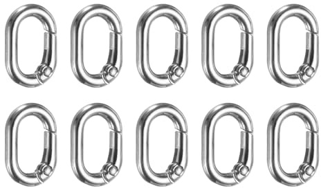 sourcing map 10 anillos de resorte ovalados de metal de 0.8 pulgadas, cierre de hebilla, accesorios de conector para bolsos, equipaje, bolso, llavero, manualidades, color plateado