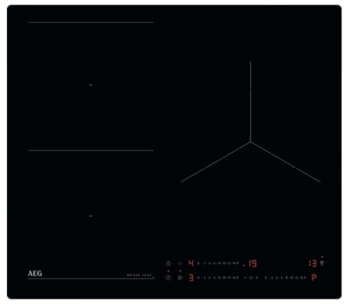 AEG TO63IQ0BIB Placa de Inducción, 60 cm, 3 Zonas de Cocción, FlexiPuente, Sistema Hob2Hood, Función PowerBoost y Pausa, Controles Deslizantes Independientes, Temporizador Individual, Sin Marco, Negro
