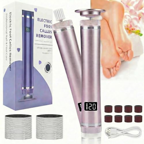 Pedicure Elettrico Professionale Piedi, 2 in 1 Levigatore a 9 Velocità con Display LCD, 60 cuscinetti di ricambio e 10 anelli per la pulizia delle unghie Raspa Piedi per Pelle Dura, rosa