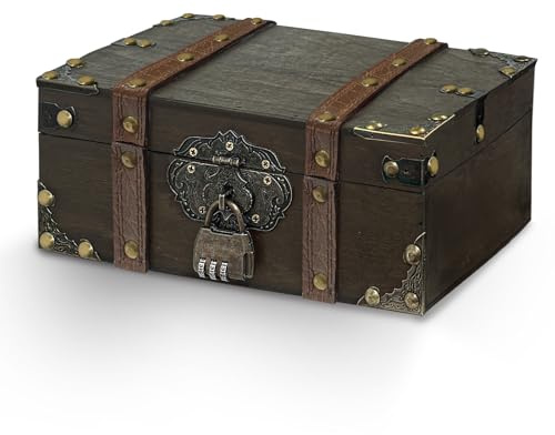 xiaowanwan Cofre del Tesoro,Caja Tesoro Madera,24 x 17 x 9.5cm,Cofre Vintage para Fiestas Accesorios,Almacenamiento y Decoraciones (Gris negro)