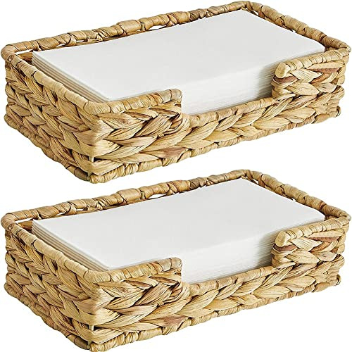 VIOPDER 2 Soportes Desechables para Toallas De BañO para Invitados, Mesa De Mimbre De RatáN Tejida Larga De Hierba Marina, Bandeja para Cesta De Toallas para Invitados, L