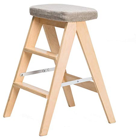 LWJSOCP Taburete Plegable de Madera Maciza, Silla Alta y Escalera, Cubierta de Tela Desmontable, diseño de Seguridad ampliado para Uso en Cocina y hogar, solución Ascend fácil y Convenient