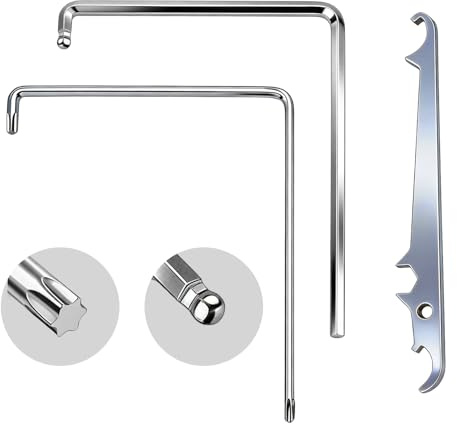 Mewneap Juego de herramientas de ajuste de ventanas de acero, 2 llaves de ajuste en forma de L (4 mm/T15) y 1 llave de rodamiento de esquina, ajuste aplicable de herrajes de ventana, bisagras de