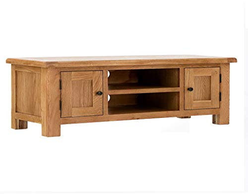 Zelah Oak Extra Large TV Unit Stand for Living Room | Roseland Furniture 150cm Country Rustic Solid Wood Television Entertainment Centre For 67 inch Widescreens in Lounge or Bedroom | Fully Assembled