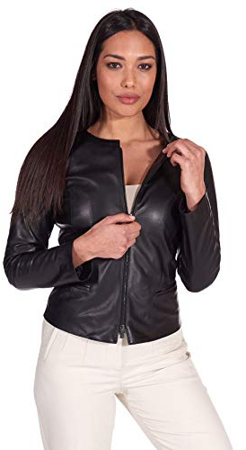D'Arienzo Giacca in Pelle Donna Nera Primaverile Vera Pelle Giacca Made in Italy Clear Nero/XL