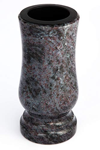 Afterglow Snygg gravvas gjord av äkta granit Orion (mörk) Höjd 20 cm / Ø 10 cm Gravdekoration väderbeständig frostsäker granitvas med plastinsats kyrkogårdsvas