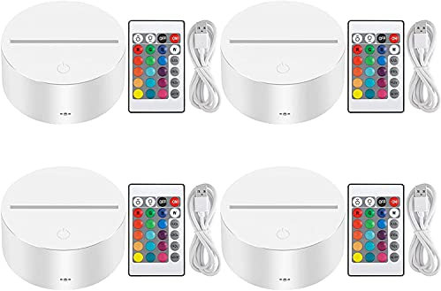 Thlevel 4 Pezzi 3D Night LED Lampada Light Base 7 Colori Regolabile Decorazione Domestica Luce con Telecomando e Cavo USB