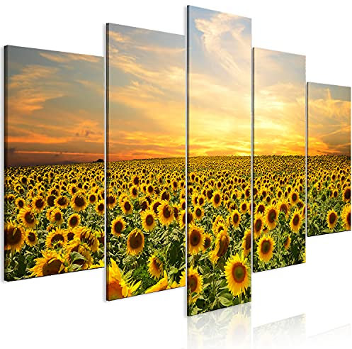 murando - Tableau Acoustique Nature 200x100 cm 5 Parties - Décoration Isolation Phonique Bureau Chambre Panneau Insonorisant Impression sur Toile - Paysage Champ de Fleurs b-B-0621-b-m