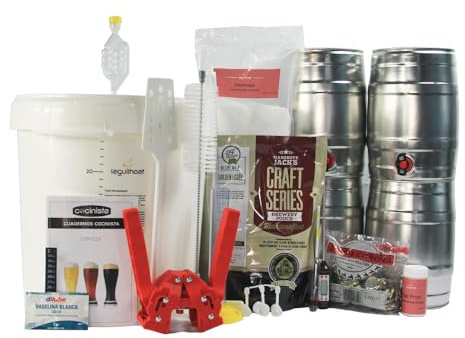 Kit cerveza artesanal en casa De Luxe con malta y 4 barriles 5L con grifo, fermentador 30L, densímetro, chapador, desinfectante y dextrosa para elaborar y servir fácilmente