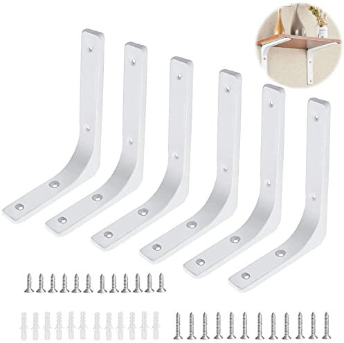 SAMSYOKI 6 Stück Regalwinkel Metall Weiß Regalträger Winkel Halterung Wandmontage Schwerlast Regalhalterungen mit Schrauben 90 Grad Regalhalter für Bücherregale Lagerregal Küche 150x125mm