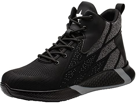 Mens Safety Work Boots Steel Toe Cap Trainers Lightweight Breathable Comfortable Non-Slip Industrial Protective Shoes,Black,7.5 UK