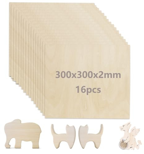 16 Pezzi Legno Di Balsa 300 x 300 x 2 mm - Pannello Compensato A4 Per Artigianato Fai Da Te, Modello