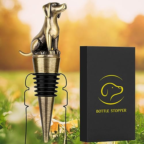LKKCHER Labrador Retriever Wine Stopper, Dog Wine Gifts for Men Dog Lovers, Father Day Gifts Christmas Gifts Birthday Gifts for Men, Bottle Stoppers for Wine Champagne, Bronze with Gift Box (HJS0701)