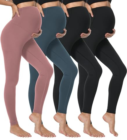 Dalavch 4 Pack Women's Maternity Leggings Over The Belly High Waisted Black Yoga Workout Pregnancy Pants Activewear for Women 2 Black 1 Pink 1 Blue XX-Large