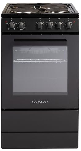 Cookology CFSPSC501BK 50cm 62L Capacity Single Cavity Freestanding Electric Cooker with 4 Zone Solid Plate Hob Cooktop - Black